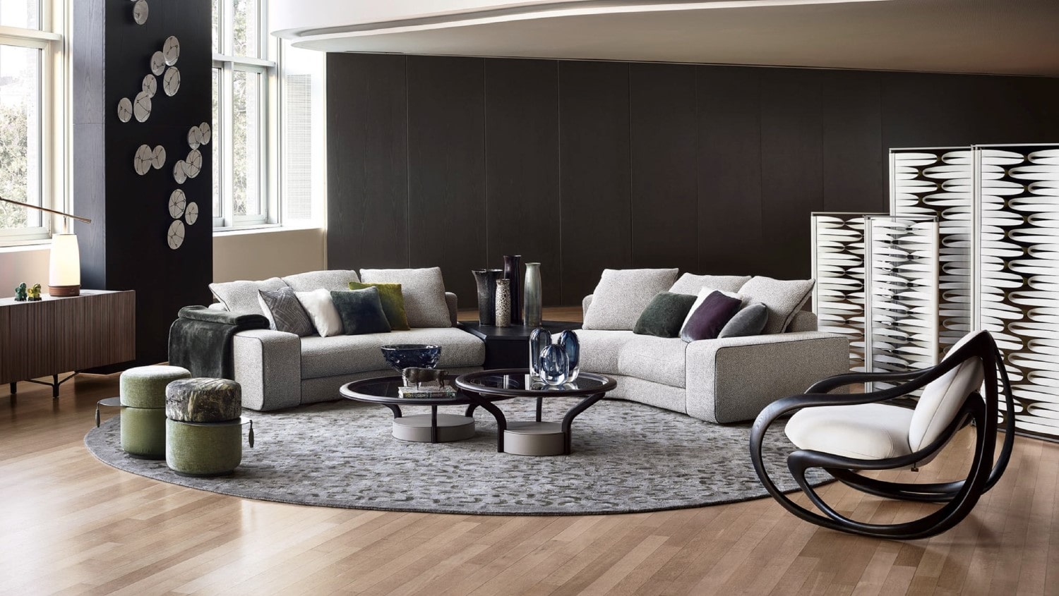 Giorgetti Skyline sofa_Move rocking chair_Otto pouf-